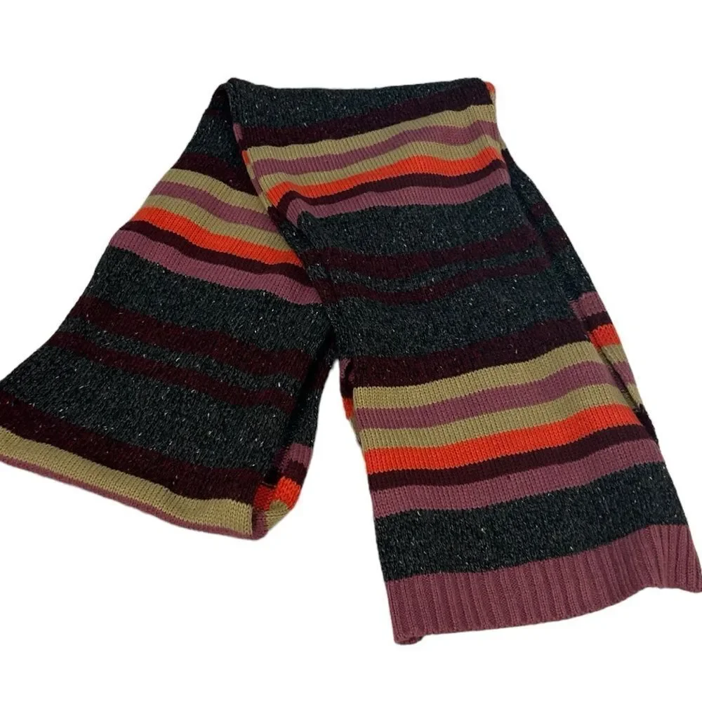 Jacob Ash Wool blend striped scarf purple gray orange tan